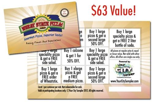 Our Wheat State Pizza exclusive fundraising discount card is worth $63 in FREE food & dIscounts!