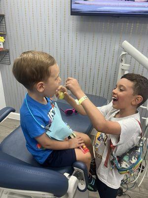 They made sure the kids had fun! They have tvs in each room to really help keep the kids distracted and calm during their visit.