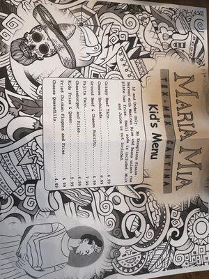 Kids menu