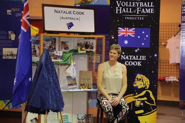 Natalie Cook patiently waiting for her plaque to be unveiled near her display in the museum