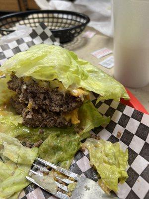 Double chipotle burger wrapped in lettuce for us keto freaks