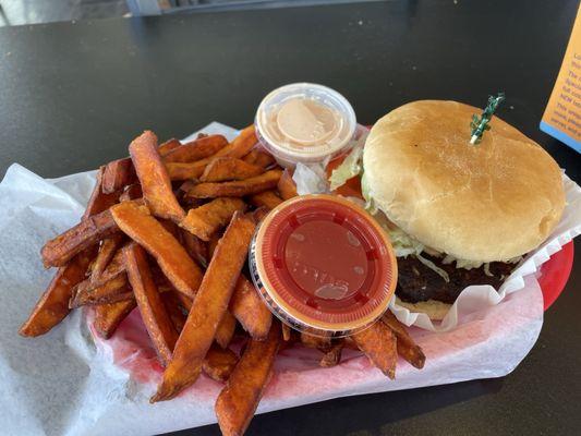 Veggie Burger with Sweet Potato Fries