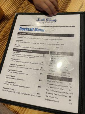 Cocktail menu