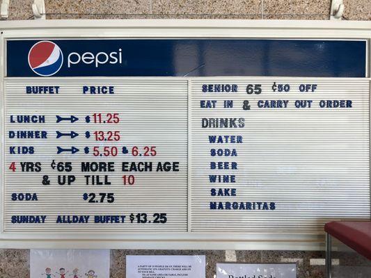 Buffet prices as of 3/19/2023