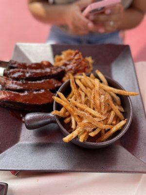 Beef Ribs Shoestring Garlic and Parmesan Fries The Original Famous BBQ Smoked Mac and Cheese