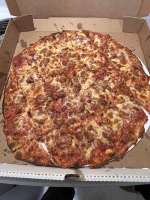 Large pepperoni & sausage pizza.