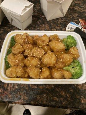 Sesame chicken. Looks can be deceiving. Tasted disgusting.