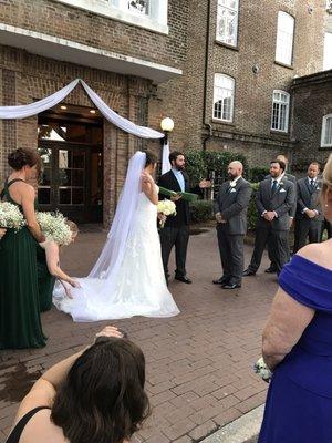 The wedding was held out front in the parking lot