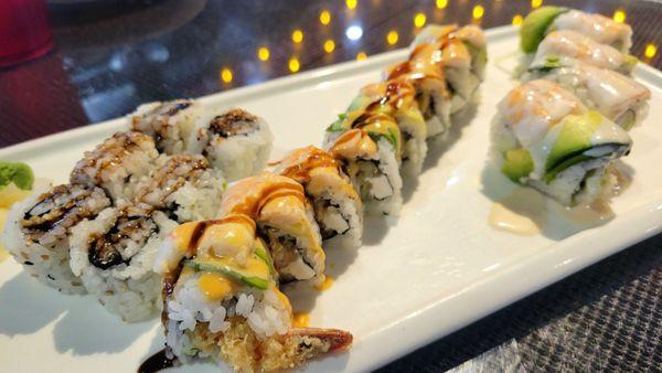 Eel Roll, Bubba Gump Roll, and White Tiger Roll.