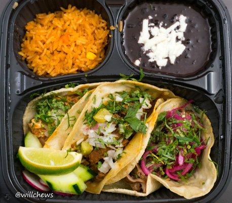 Tinga Poblana, Al Pastor, and Carnitas Tacos Platter