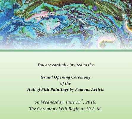 Grand opening ceremony of the hall of fish paintings by famous artists on Wednesday, June 15th, 2016 @ 10 A.M.