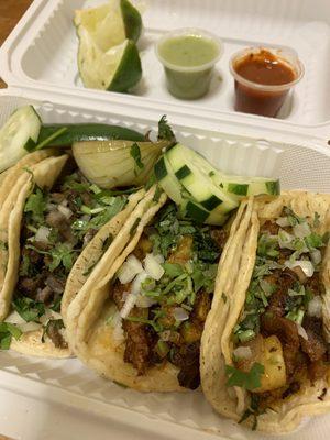 Lengua and al pastor tacos