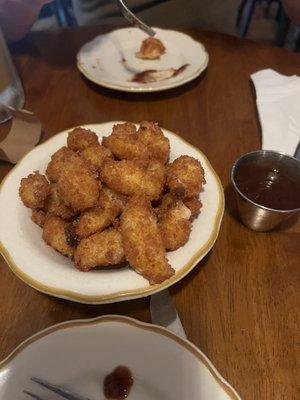 Fried cheese curds with homemade barbecue sauce amazing!!