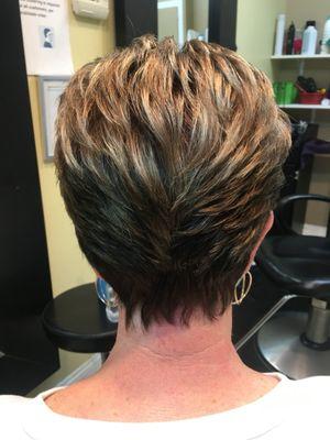 Color touch up, highlights, haircut,style done by Vivian.