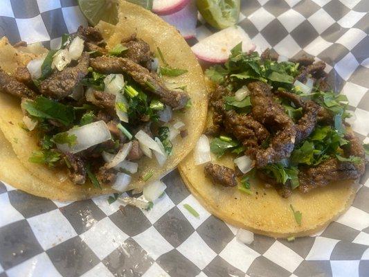 Carne Asada Tacos with onions and cilantro