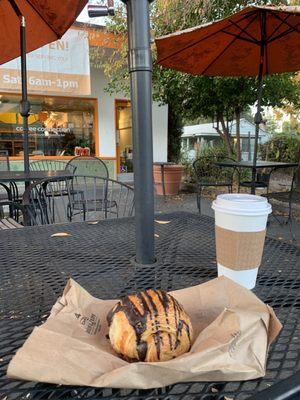 chocolate croissant; hot chocolate