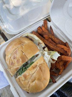 Power Chicken Sandwich with sweet potato fries