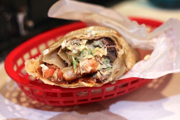 Inside of Mar y Tierra Burrito ($11.29) - Camaron burrito with Angus steak