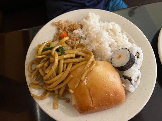 Rolls, sushi and noodles.