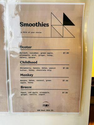 Smoothie Menu