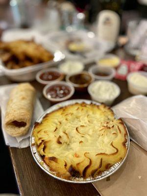 Shepards Pie and sausage roll