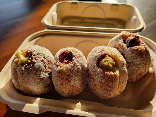 Custard, Raspberry, Pistachio, Nutella Bomboloni