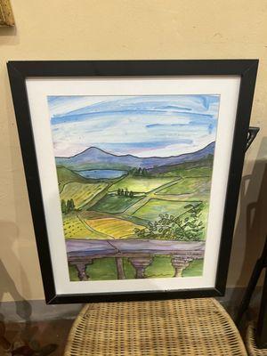 Watercolor, painting of Tuscan, landscape, matted, and framed and ready to display