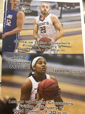 2/2/18. Friday night. Groundhog Day. Shreveport, Louisiana. Mardi Gras Weekend. Gold Dome. Crusaders men's basketball vs. Centenary Gents.