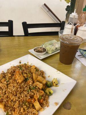 Com chien chay(86). Goi cuon chay (82), iced coffee. Fried rice tofu and spring rolls!  Do it!