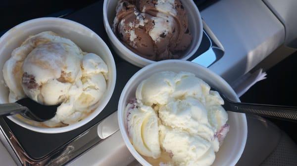 White chocolate raspberry, butter pecan, and chocolate.