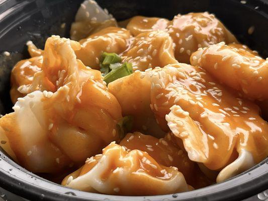 Shrimp Dumplings with peanut sauce