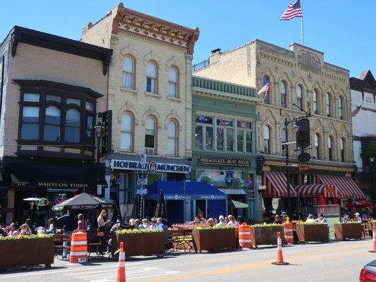 A vibrant patio scene for all of these restaurants on quaint Old World 3rd Street.