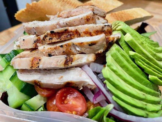 Avocado salad with grilled chicken packaged to go!