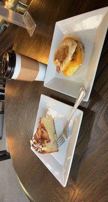 Original breakfast sandwich, cake and latte