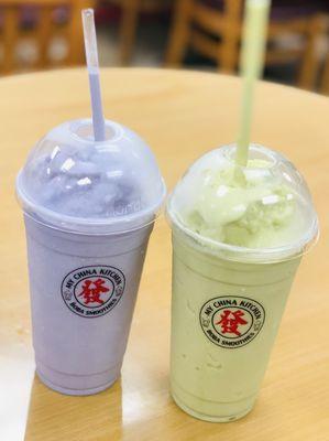 Taro smoothie and matcha green tea smoothie