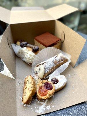 Cookies by the Pound, Cannoli, Whipped Cream Eclair, Tiramisu