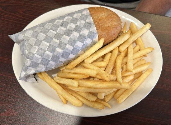 Chicken Philly Cheesesteak Sandwich with French Fries