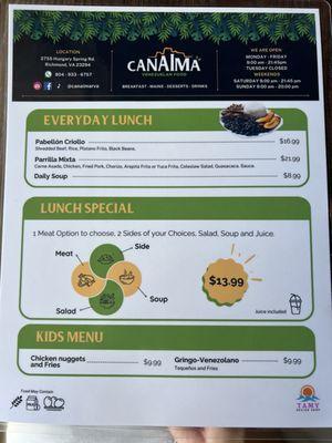 Lunch menu