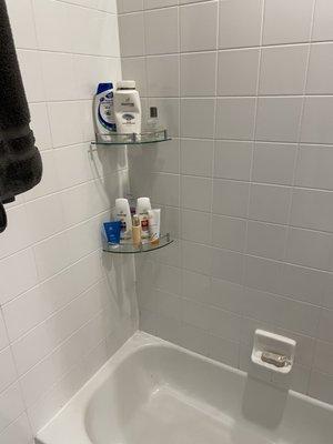 Floating shower shelves installed after tiling