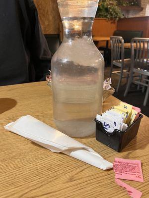 Nice touch to have a carafe of water with 2 small glasses.