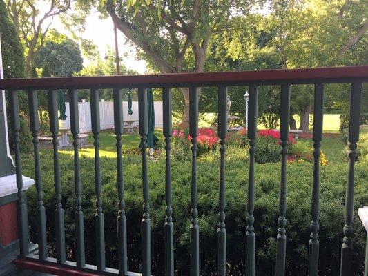 View from the porch into the garden at the Garfield Inn.