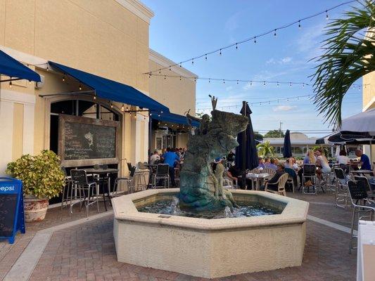 Ornate fountain outside by the entrance of Old Florida Grill.