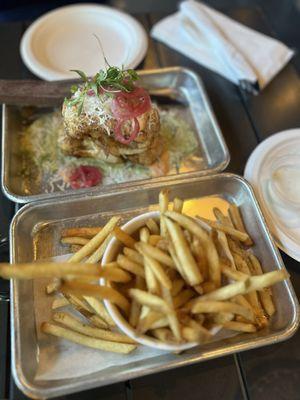 Cauliflower steak and french fries