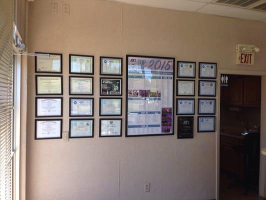 Wall of awards and certifications.  Very impressive.