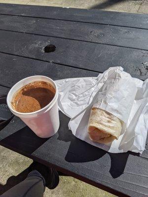 turkish coffee, breakfast burrito