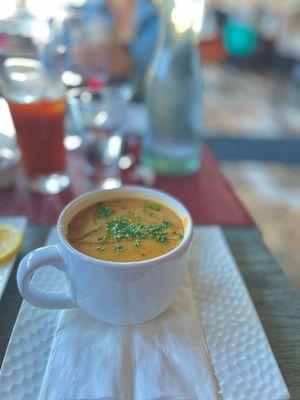 Lentil Soup made with red lentils was both satisfying for my appetite and health!