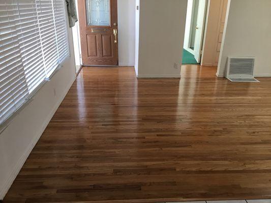 Hardwood floors after sanding and staining.