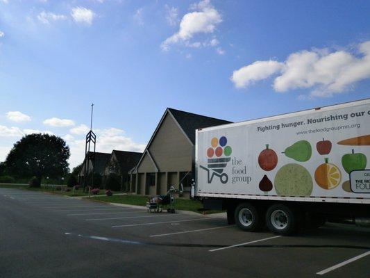 Unloading our supplies from the truck