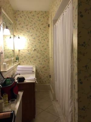 The bathroom is quaint and clean!