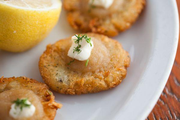 German potato pancakes with apple sauce and mascarpone